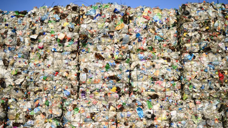 epa06148221 Plastic waste seen at the ALBA Group recycling plant in Berlin, Germany, 15 August 2017 (issued 17 August 2017). Some 140.000 tons of plastic waste per year are processed at the plant of the ALBA Group in Berlin. According to a European Union report, one third of all plastic waste in EU is sent to a landfill instead of it being recycled. According to a EU estimate, millions of tons of plastic waste end up in the oceans, much of it breaking into small particles called microplastic, harming all sea life. The EU has activated the 'Circular Economy Action Package', adopted in December 2015, making plastics a priority. While plastic waste already needs to be collected separately, the 'Package' proposes raising the recycling target for plastic packaging to 55 per cent, and reducing landfilling to no more than 10 per cent by 2030. A EU environment paper says the  European Commission is preparing a new dedicated plastics strategy aimed at helping Europe improve recycling, cut marine litter, and remove potentially dangerous chemicals.  EPA/CLEMENS BILAN